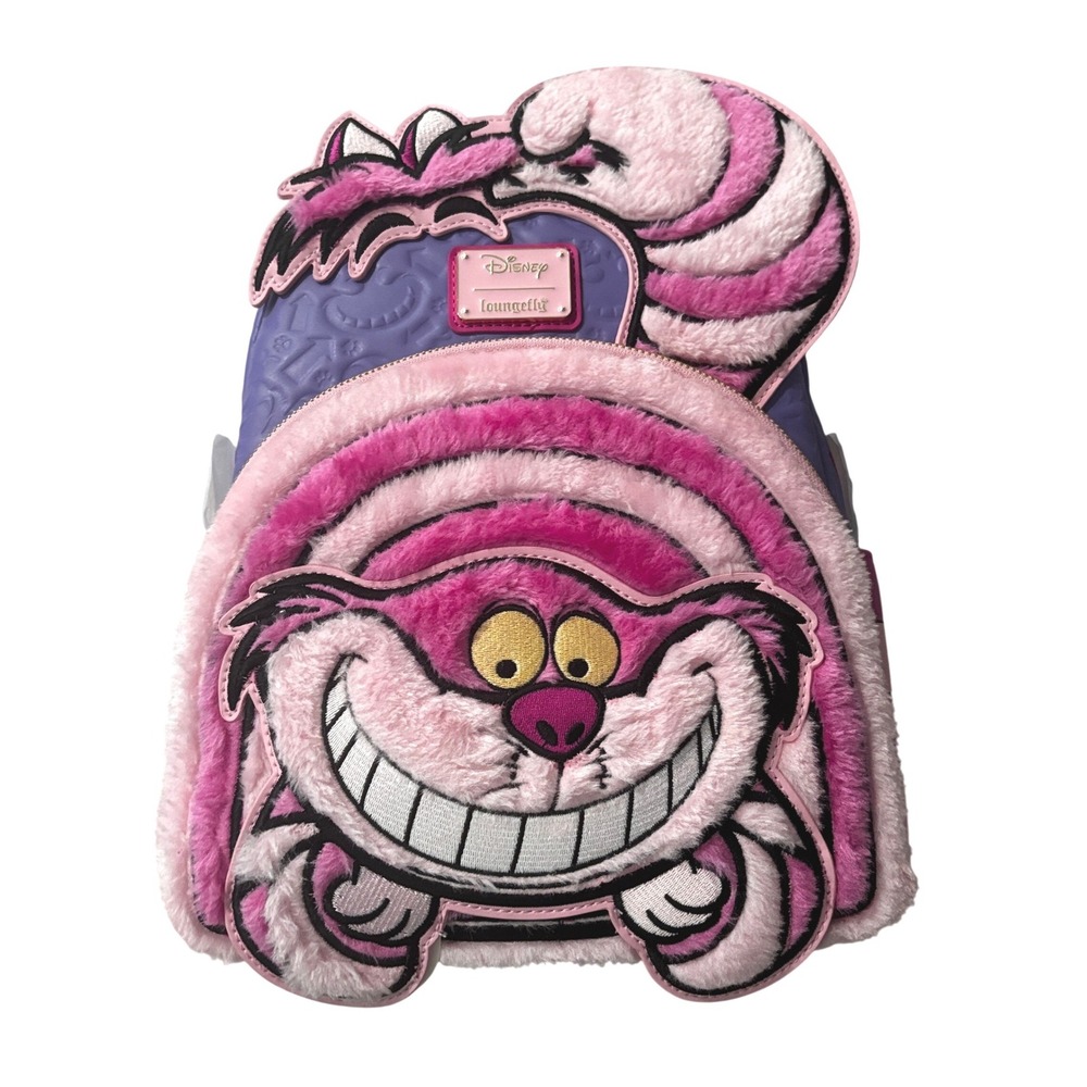 Disney Loungefly Cheshire Cat Fuzzy Mini Backpack Pink Purple Alice Wonderland